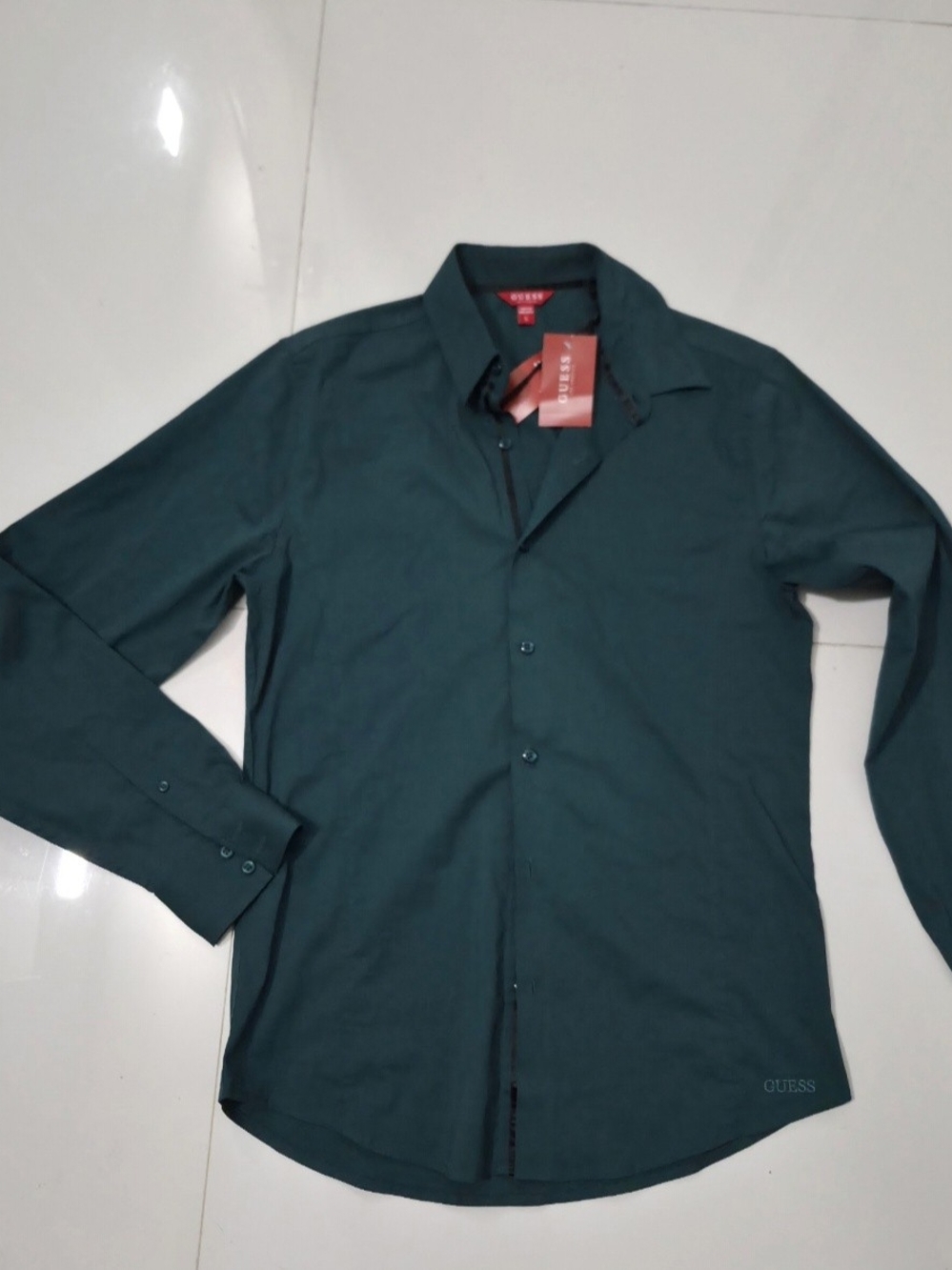 GUESS Men's Dark Teal Long-Sleeve Button-Up Shirt